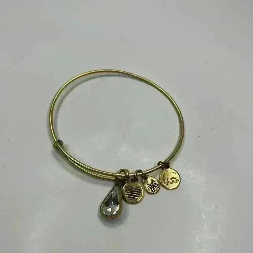 Alex And‎ Ani Gold Tone Charm Bangle Bracelet Dangle Gemstone Dainty Minimalist